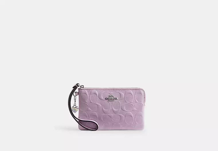 Corner Zip Wristlet In Signature Leather With Heart Charm