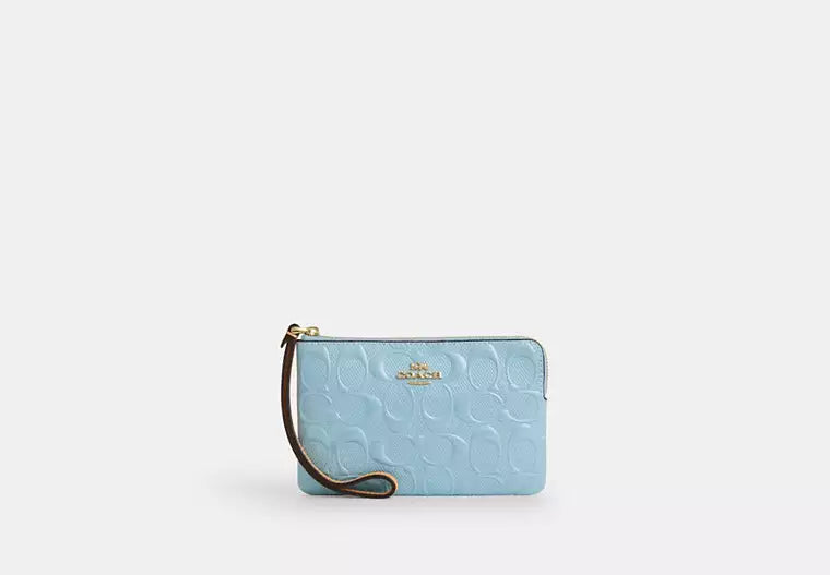 Corner Zip Wristlet In Signature Leather