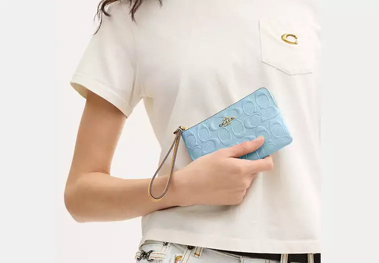 Corner Zip Wristlet In Signature Leather