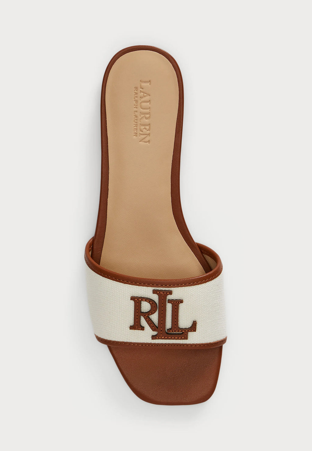 Ralph Lauren EVERLEY LEATHER-TRIM CANVAS SLIDE SANDAL - Sandals - natural/lauren tan