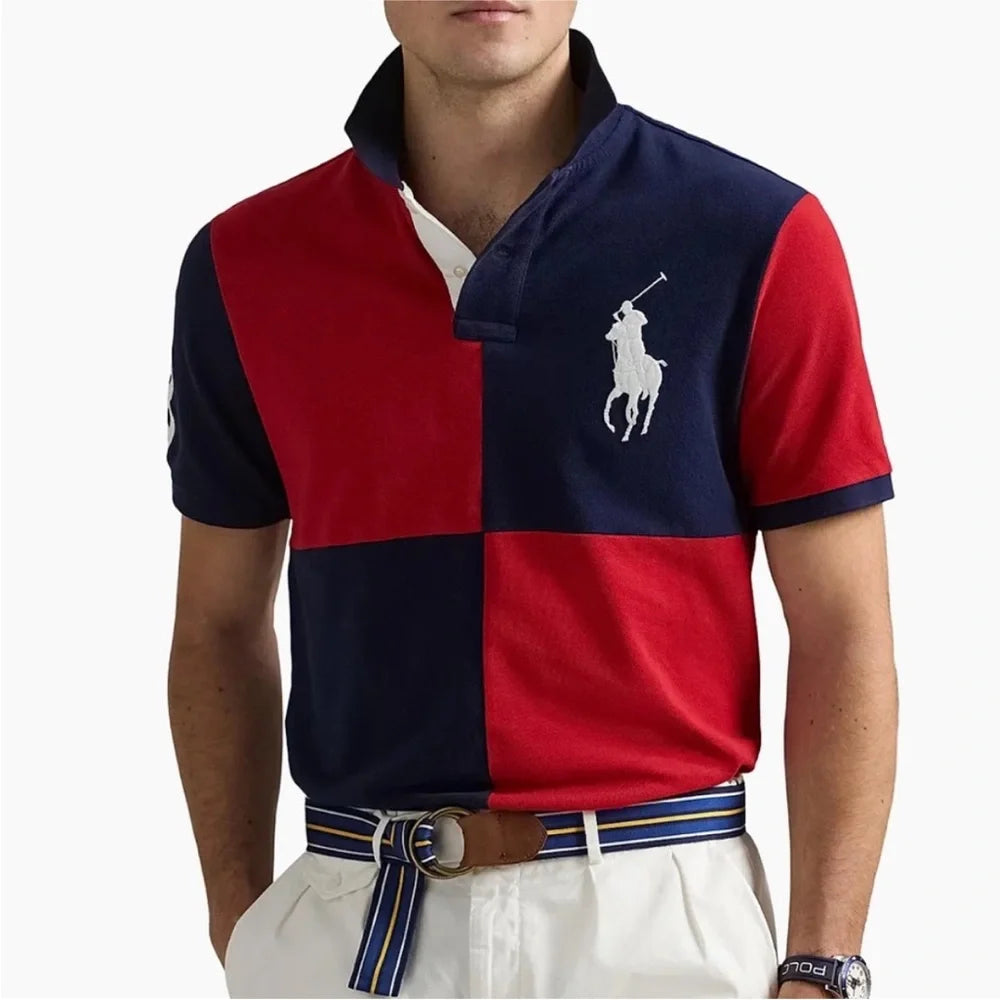 Polo Ralph Lauren Classic Fit Big Pony Color Block Mesh Short Sleeve Polo Shirt