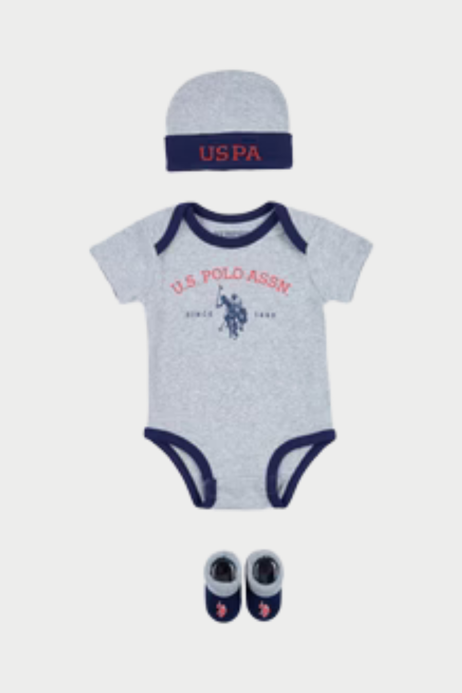 US POLO Baby 3 Piece Boxed Gifting Set in Light Grey Marl