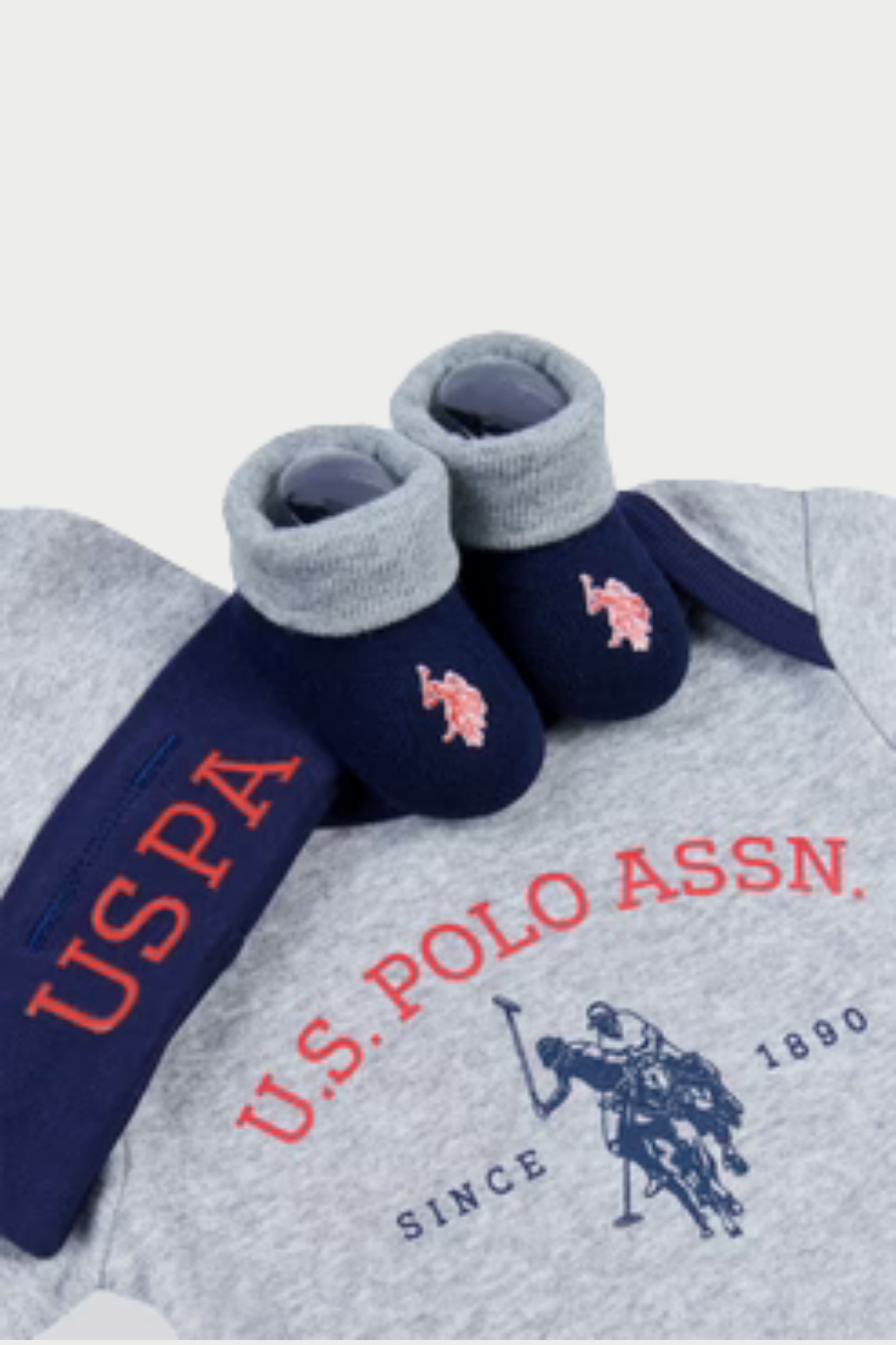 US POLO Baby 3 Piece Boxed Gifting Set in Light Grey Marl