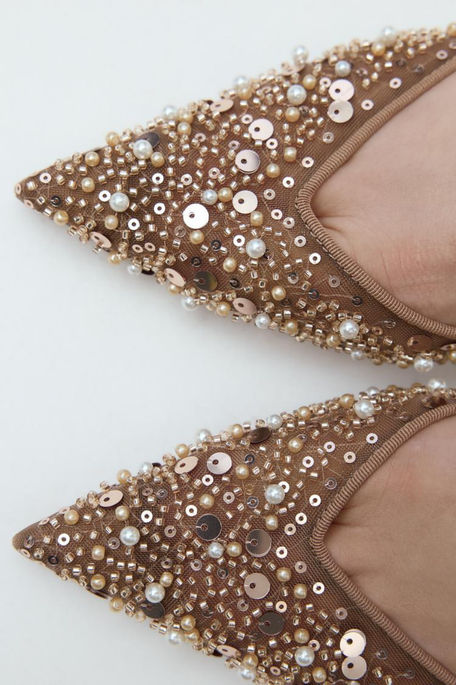 ZARA MESH AND BEAD SLINGBACK HEELS