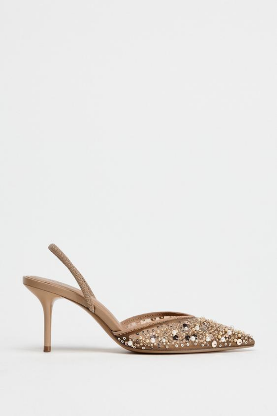 ZARA MESH AND BEAD SLINGBACK HEELS