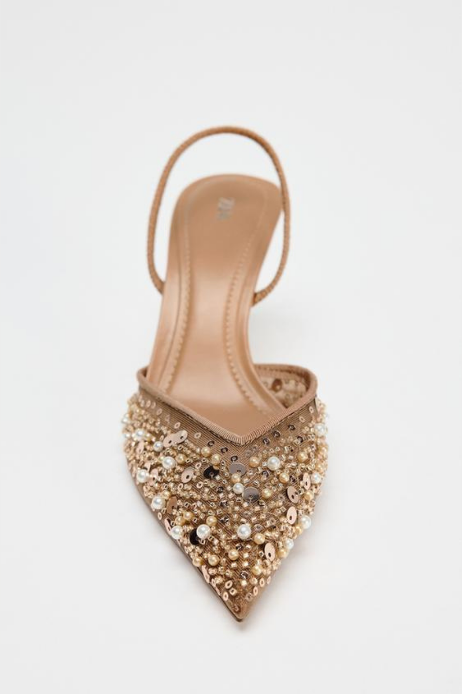 ZARA MESH AND BEAD SLINGBACK HEELS
