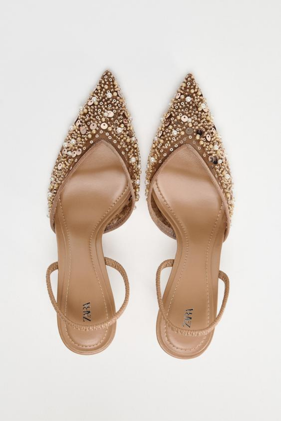 ZARA MESH AND BEAD SLINGBACK HEELS