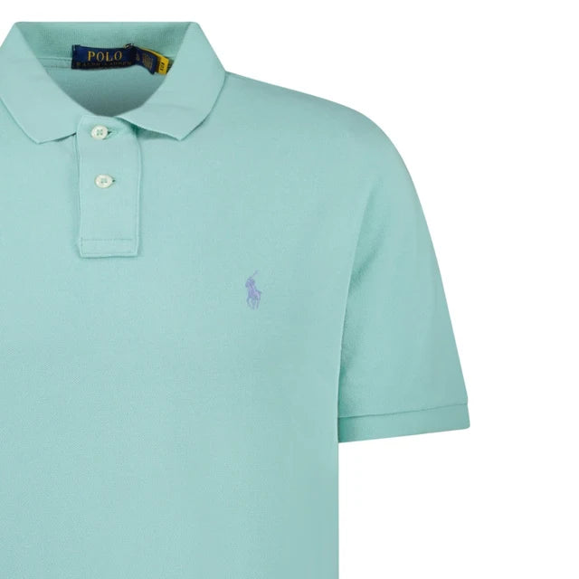 Polo Ralph Lauren Cotton Mesh Custom Slim Fit Polo Shirt in Celadon