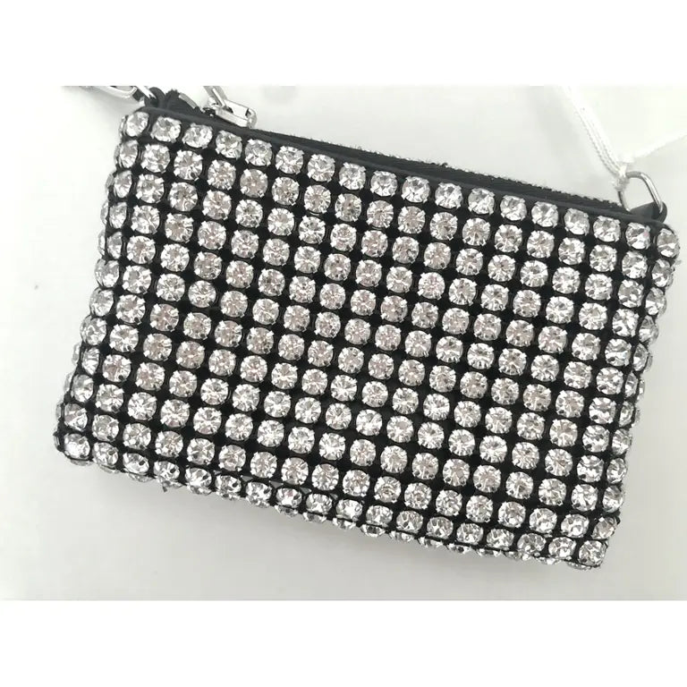 Mesh Crystal Rhinestone Nano Heiress Shoulder Bag Black Silver