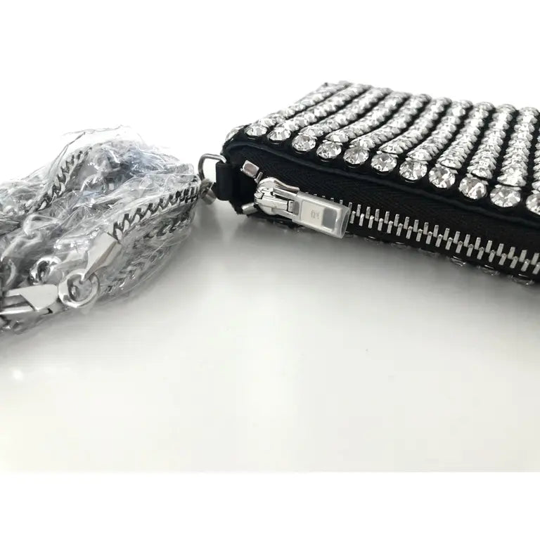 Mesh Crystal Rhinestone Nano Heiress Shoulder Bag Black Silver