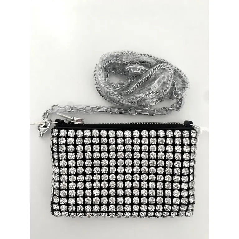 Mesh Crystal Rhinestone Nano Heiress Shoulder Bag Black Silver